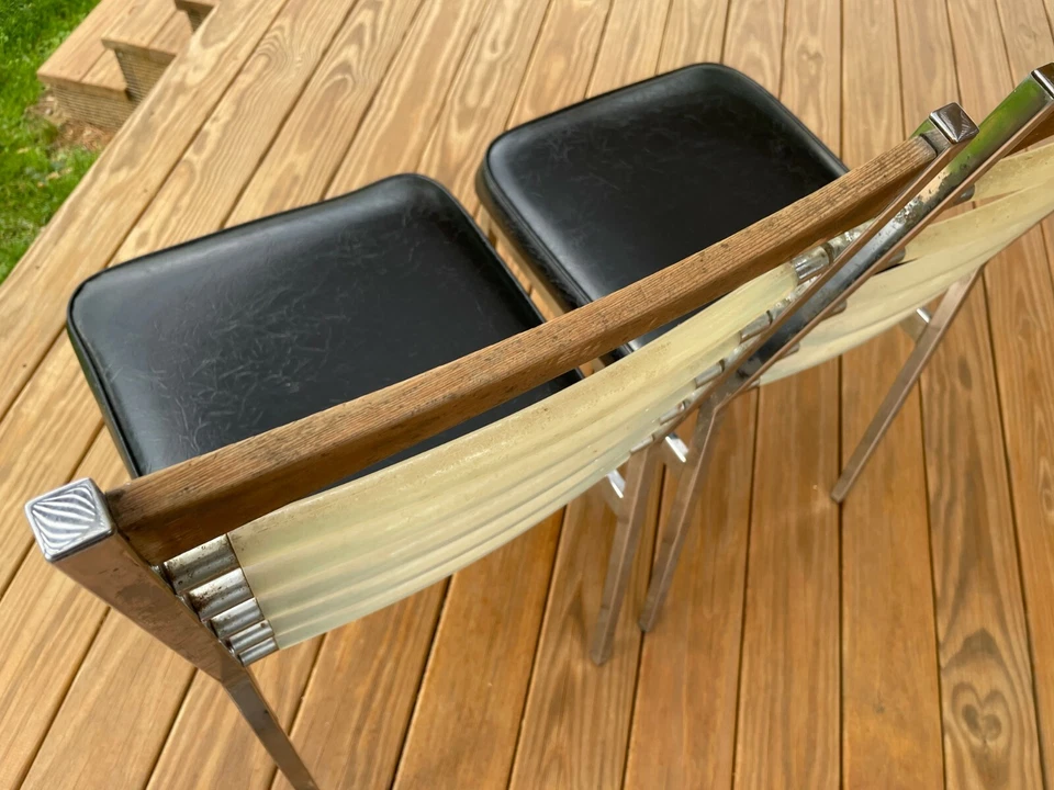 2 DAYSTROM Dinette Chairs, Mid-Century Modern Lucite Wood Chrome Vinyl Ladder Bk - Image 2 of 4