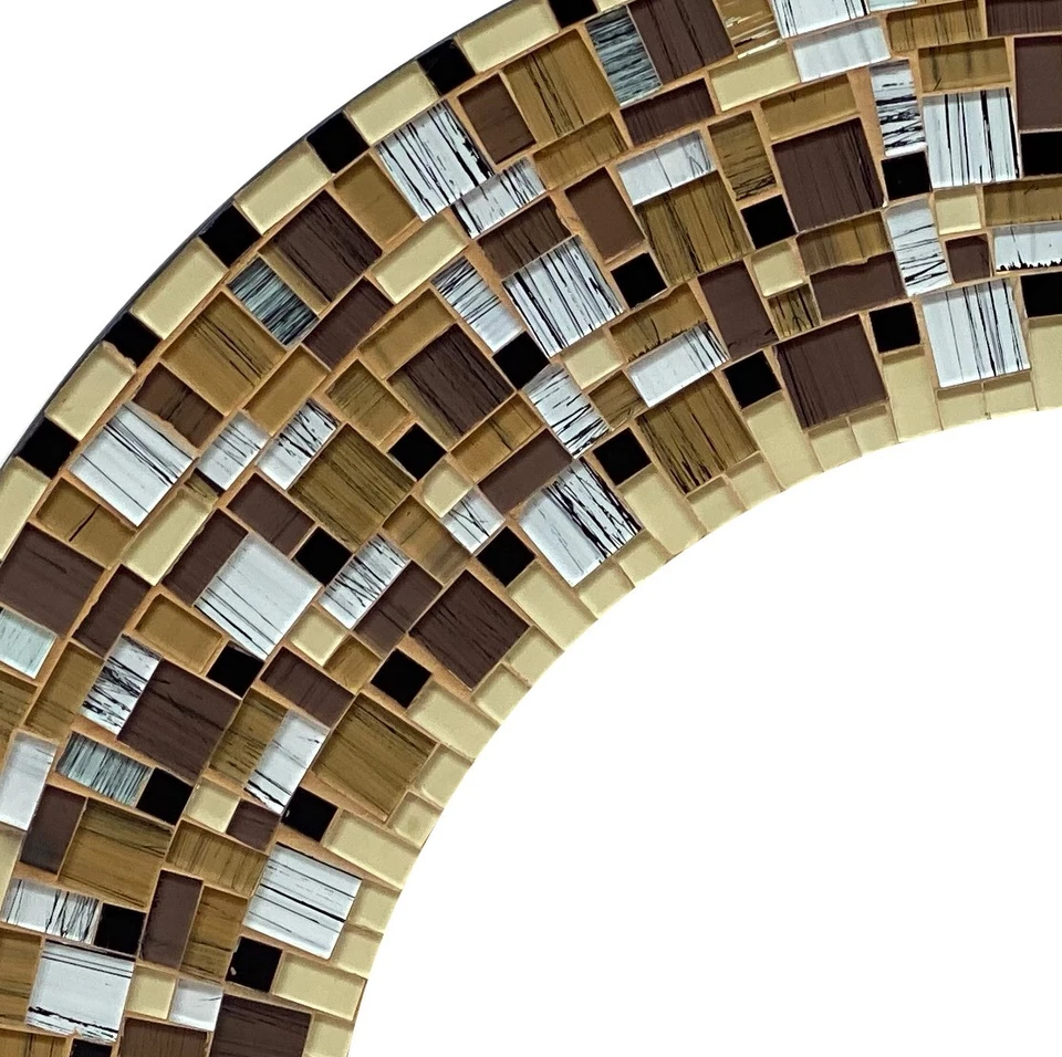 Zorigs - Espejo de mosaico decorativo marrón artesanal, espejo de pared redondo de 24" Foto 2 de 2