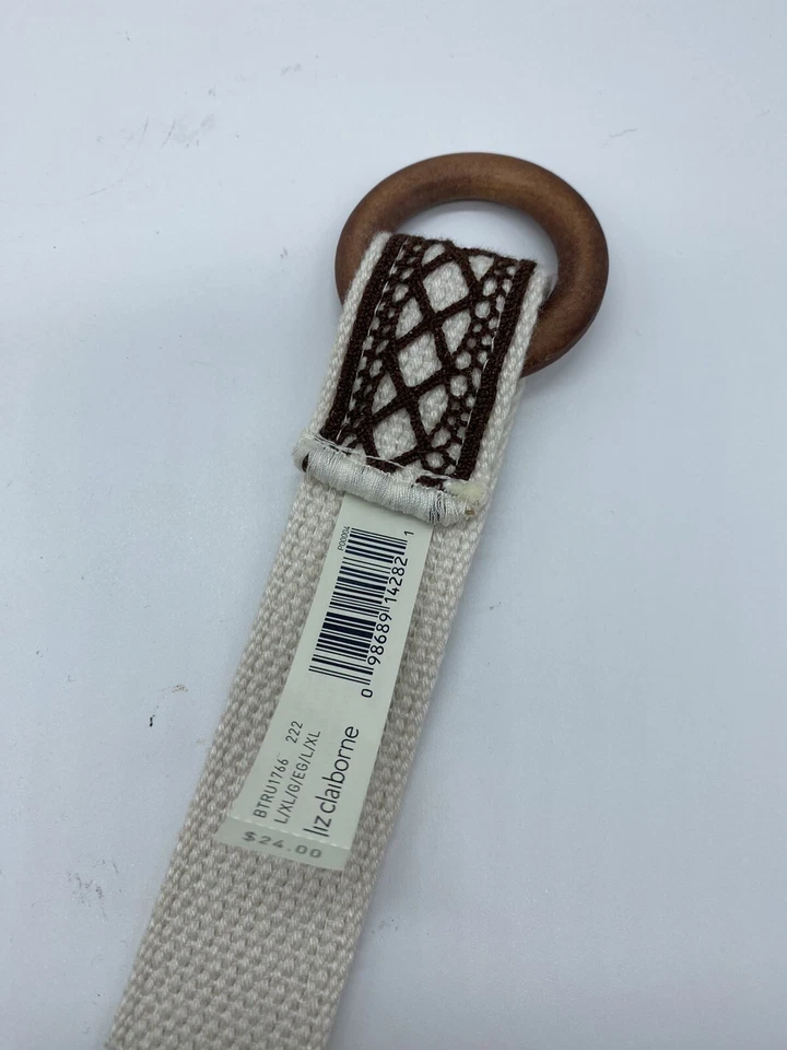 Liz Claiborne D-Ring Belt Woven White Brown 43 Inches Size Large Women Very Nice — 第 4/4 张图片