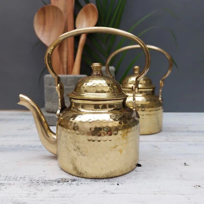Pure Laiton Handmade Thé Bouilloire Théière Café Thé Portion Bouilloire pour - Photo 1/4