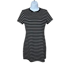Large Juniors Black White Striped Short Sleeve Dress Stretch Fancyqube 