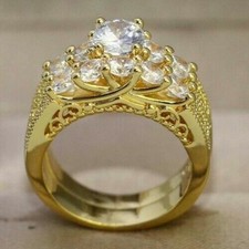 2 Ct Lab Created Diamond Engagement Ring Wedding Band Set 14k Yellow Gold Plated