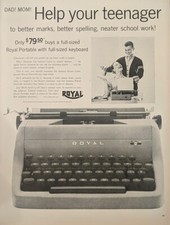 1949 Vintage Royal Typewriter Print Ad, Help Your Teenager, College, Schooling  thumbnail