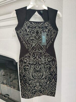 GUESS by Marciano Dress sz S Metallic Pattern New with tags $228 Zara Black  Gold | eBay