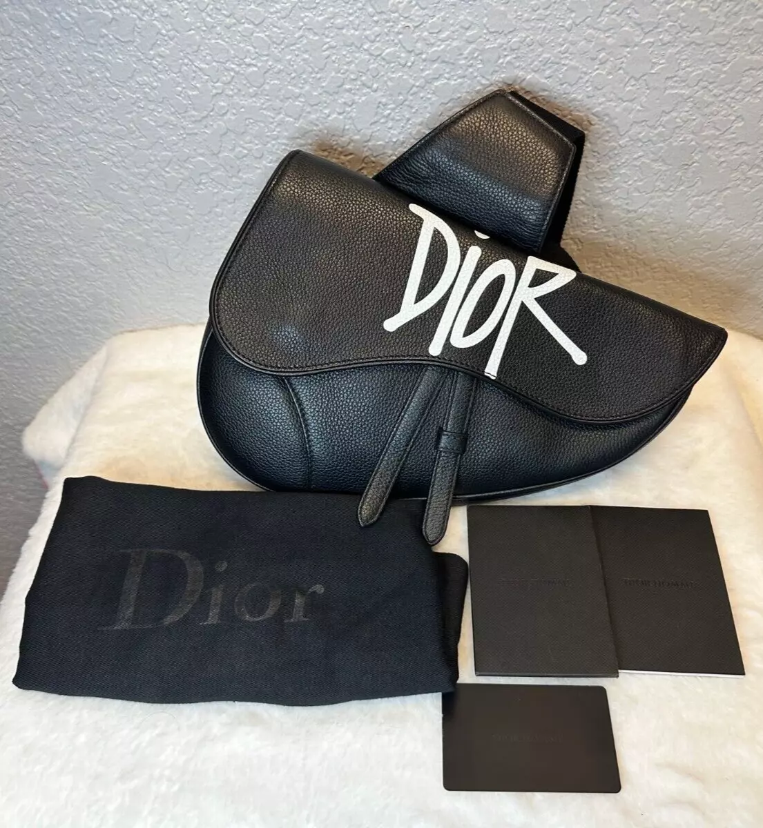 Dior And Shawn Saddle Pouch Black in Grained Calfskin with Silver-tone - US