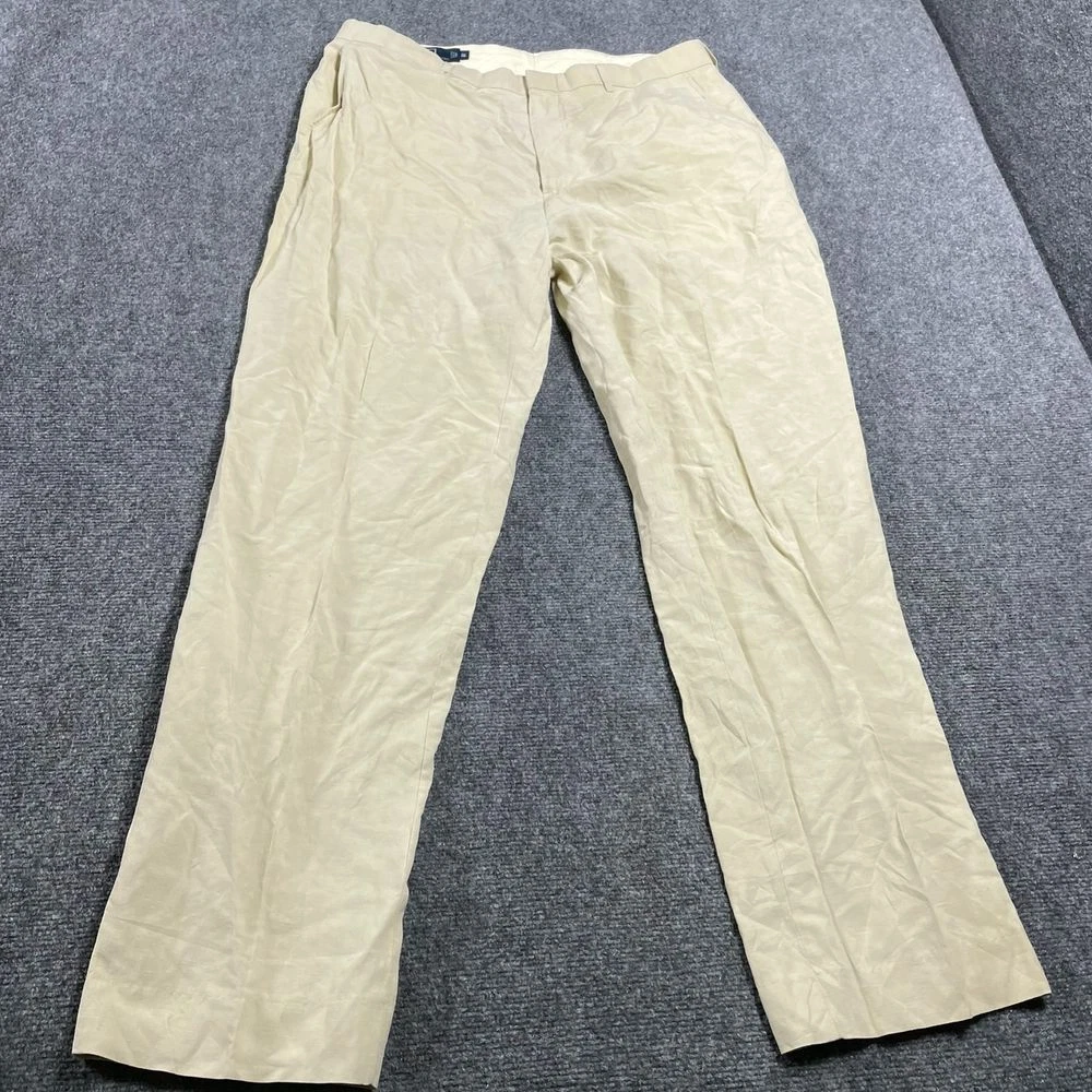 Men's Khaki Dress Pants Flat Front Straight Classic Lightweight Size 38