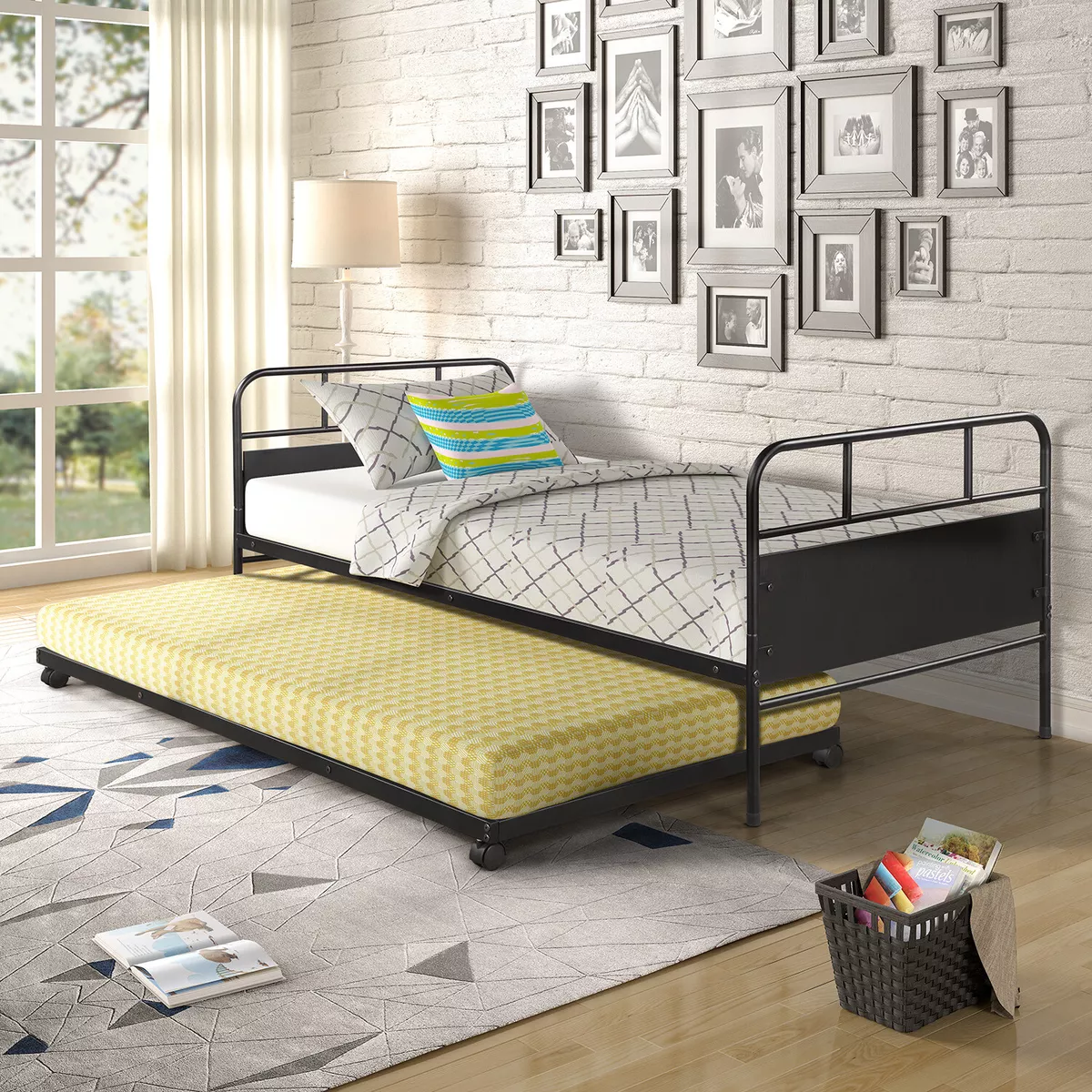 Steel bed with pull out deals