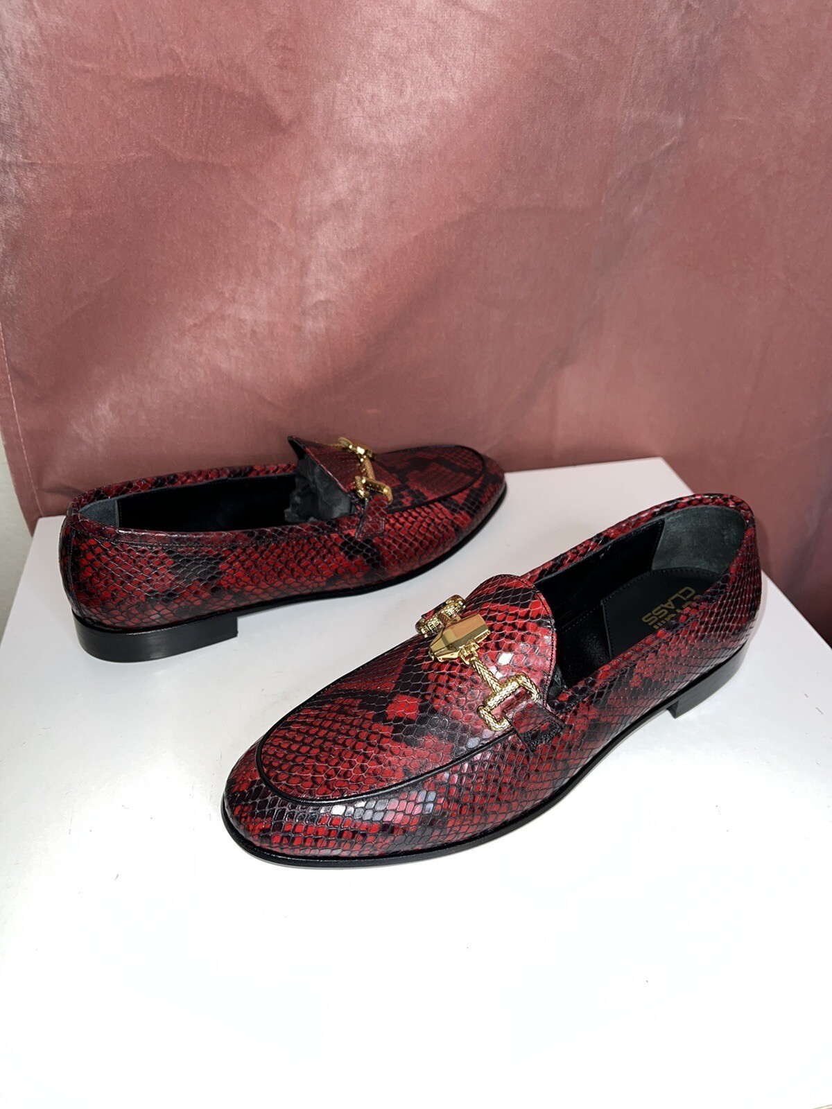 569$ Women’s Roberto Cavalli Snakeskin  Horsebit All Leather Loafer Shoes Sz39