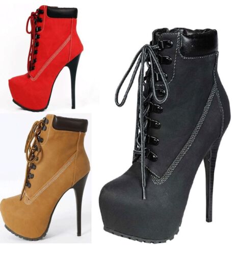 Womens Lace Up High Heel Ankle Boot Booties Stiletto Platform Almond Toe Shoes - 第 1/10 張圖片