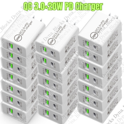 20W PD Type C Dual USB Wall Charger Fast Quick Charge QC 3.0 Power Adapter Lot
