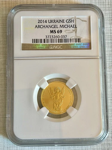 Ukraine 2014 Archangel Michael 5 UAH 1/4 oz Gold Coin NGC MS69 Sku# 4199
