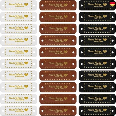 YOLEV 30 Stück Handmade Label zum Annähen PU Leder Etiketten Handgefertigte L