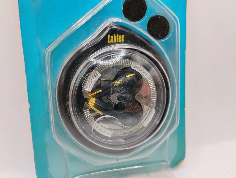 复古 1990 年代 Labtec 立体声耳机 带发条盒(耳塞)- LT-215 — 第 2/4 张图片