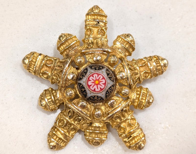 Juliana DeLizza & Elster Morrocan Matrix Enamel Cabochon Brooch Etruscan Star