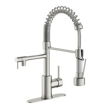 Dual Spout Kitchen Faucet with Pull Down Sprayer, Brushed Nickel Stainless St...