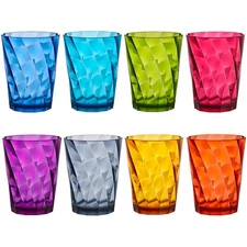 Set of 8 Reusable Acrylic Drinking Glasses 14oz Rocks Cups BPA-Free Dishwashe...