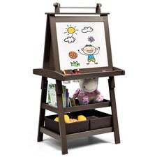 3 in 1 Double-Sided Storage Art Easel w/ Paint Cups for Toddlers Writing Coffee