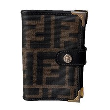 Fendi Tabacco FF Zucca Canvas Leather Credit Card Mini Wallet Vintage