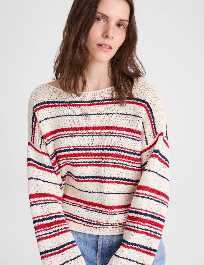 Madewell Boatneck Pullover Sweater, Ivory Stripe