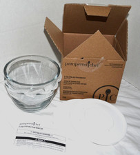 Pampered Chef GLASS - New in Box - 3 Cup  PREP BOWLS - Set of 2 + Lids