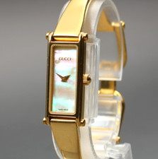 [Near MINT] Vintage Gucci 1500L 12mm Shell Dial Gold Bangle Quartz Women's Watch