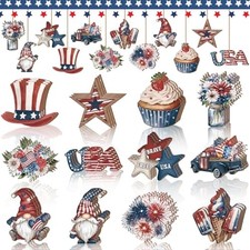 36 Pcs 4th of July Ornaments for Tree Patriotic Wooden American Flag Retro