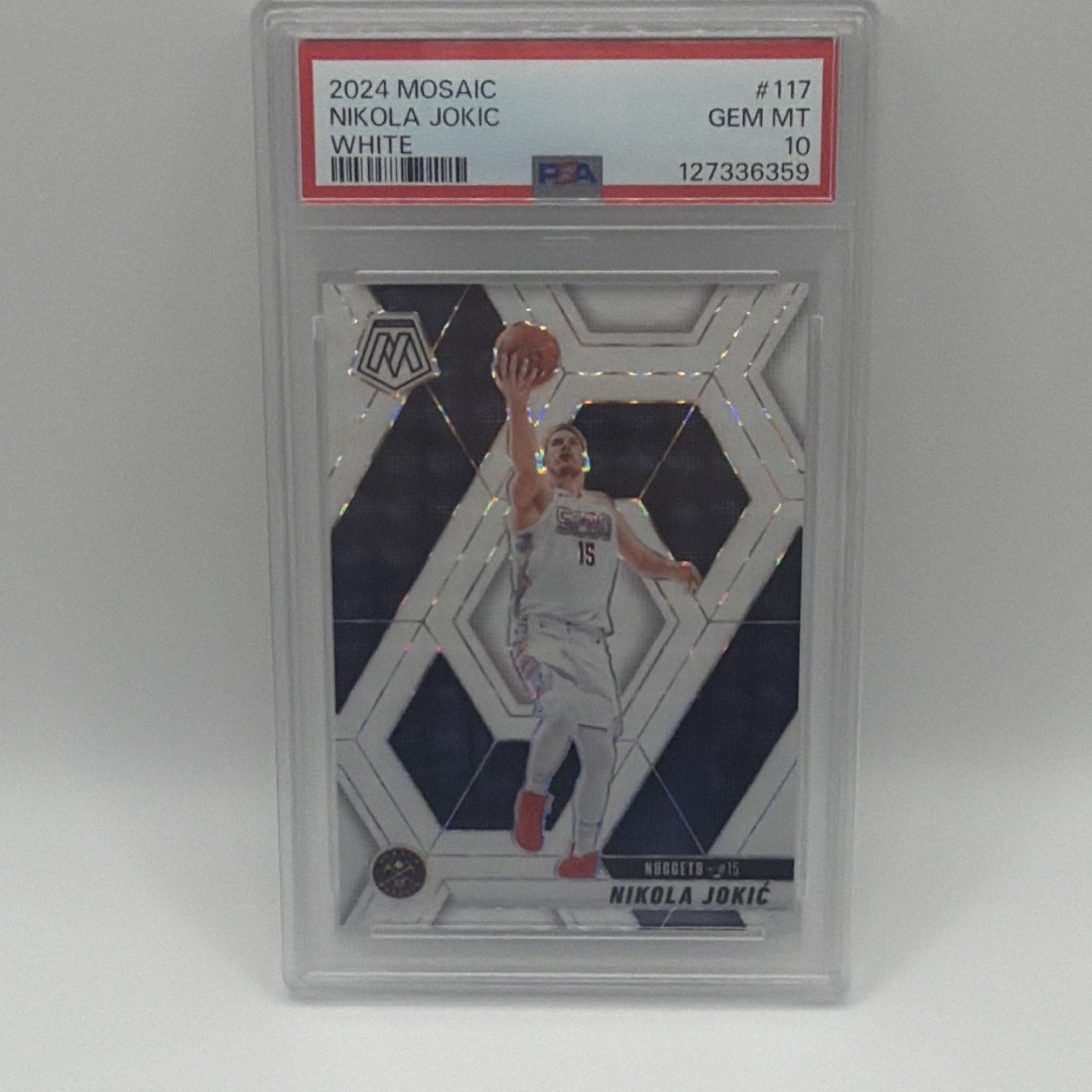 Panini 2024-25 Mosaic Nikola Jokic #117 White Mosaic Prizm /25 PSA 10