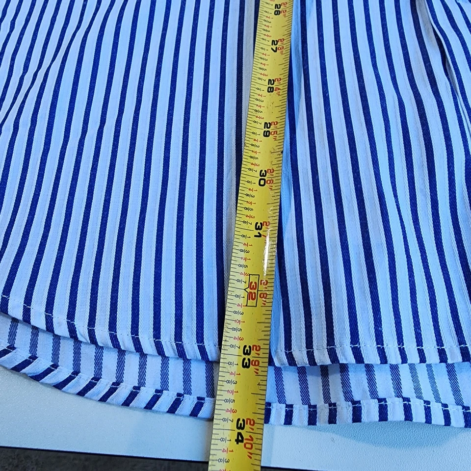 Camisa de vestir para hombre George's manga larga botones clásica azul blanco rayas 19 19,5 Foto 4 de 4