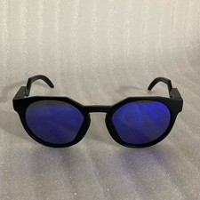 Oakley Men's Geometric Sunglasses Blue Mirrored Lens Black Plastic Frame