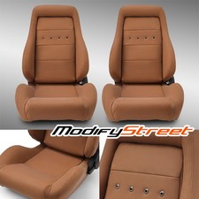 Obs Style Reclinable Pvc Leather Light Brown Universal Car Seats Pair Leftright