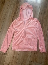 Juicy Couture Girls Pink Velour Full Zip Hoodie Crown Logo Size M 10/12 