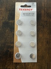 Tenergy AG10/LR1130 1.5V Alkaline Button Cell batteries. 8pk