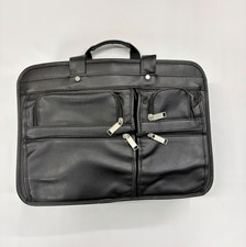Black Genuine Leather Multi Pocket Briefcase Travel Portfolio Laptop Ca