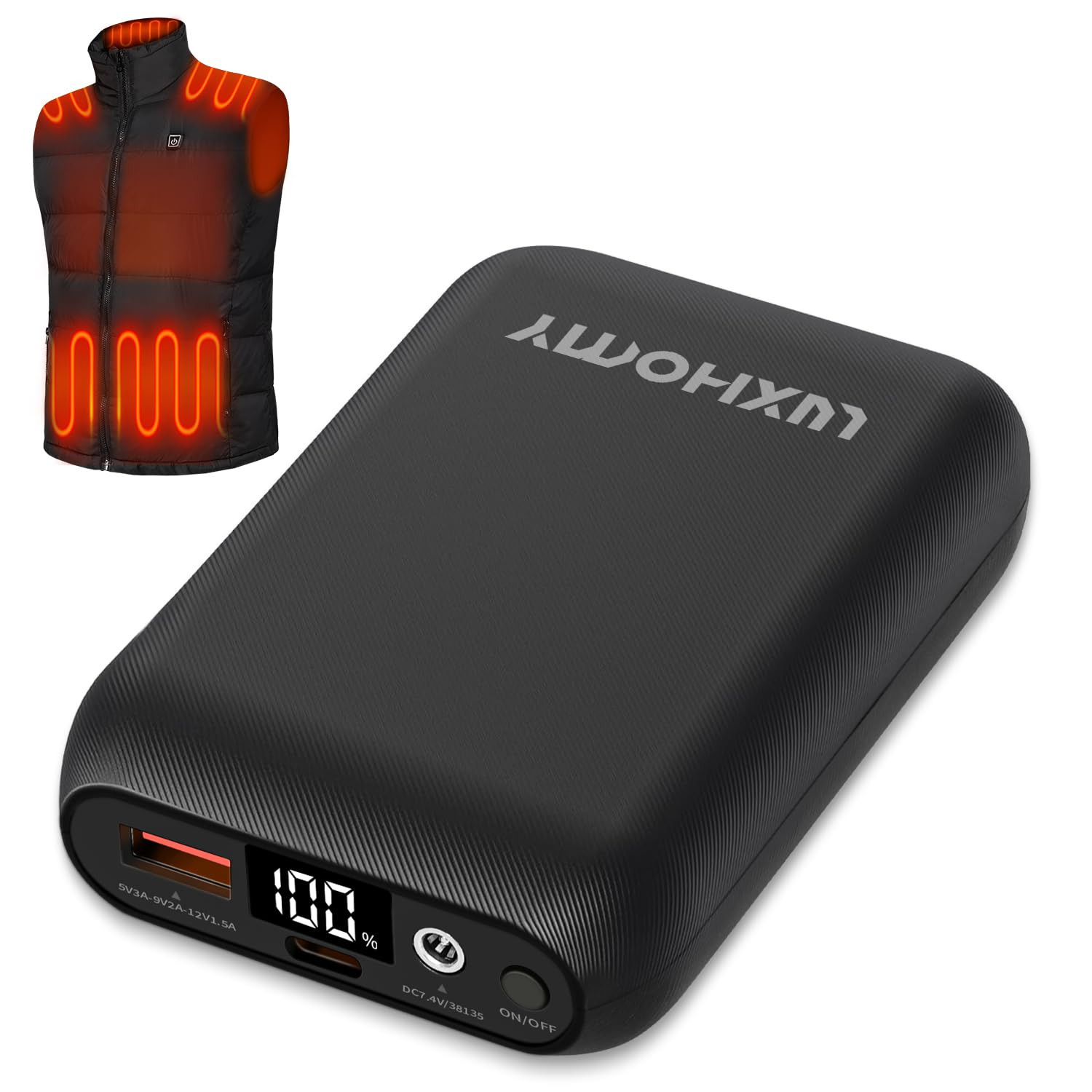 Heated Vest Battery Pack, 7.4V/5V 16000mAh Compact Power Bank Repaclement Bac...