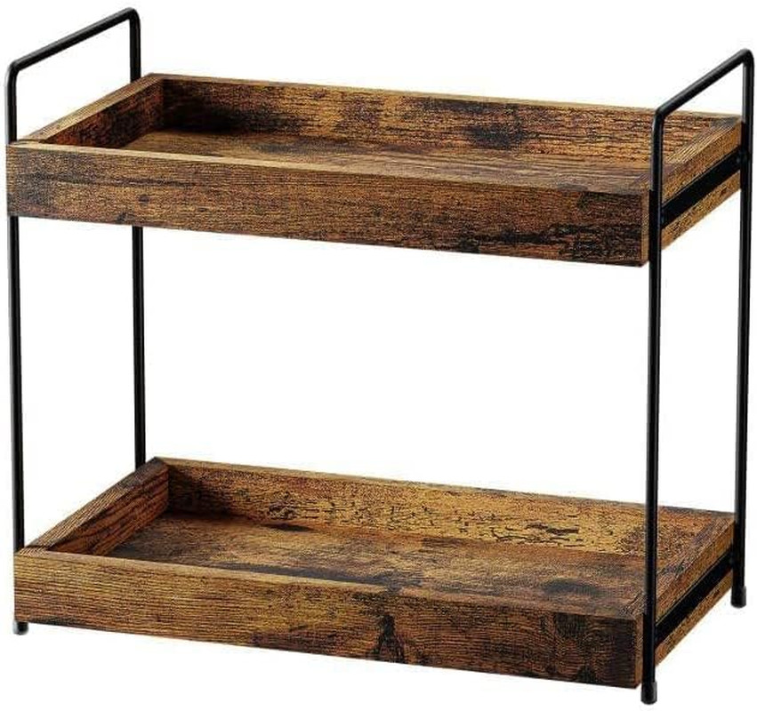 Supporto Portaspezie 2 Livelli Metallo e Legno | Mensola Multiuso