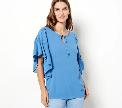 Susan Graver Weekend Regular Rayon Crepe Flutter Lotus Blue XS New
