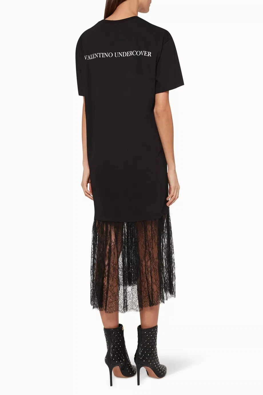 Valentino X Undercover Cosmo T Shirt Abito Midi Nero Pizzo Midi US 6 Medium Nuovo senza etichette