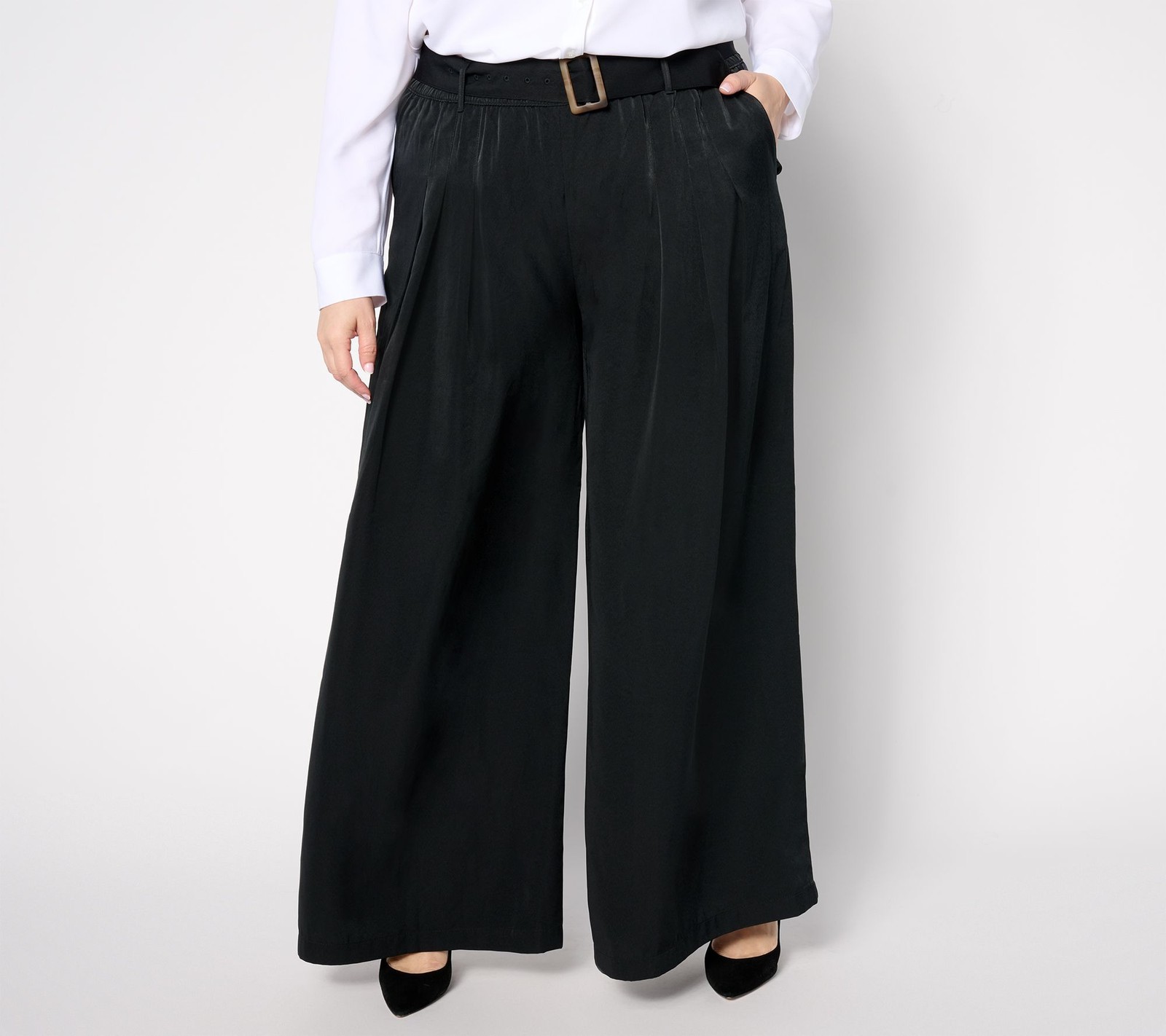 Studio Park Women's Pants Sz XL Regular Pleated Wide Leg Pant with Black A667737