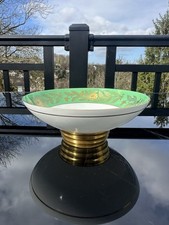Vintage Minton Bone China Gold and Green Rose Decorated 8.5” Dia Footed Bowl
