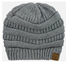 Winter Beanie Knit Thick Cap Hat Unisex Men  Women Solid Color Gray