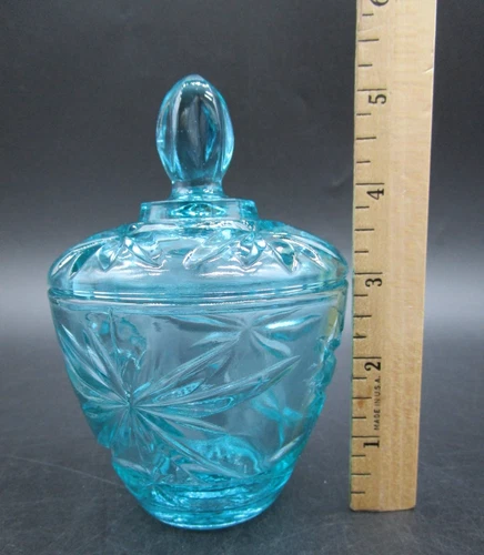Vintage ANCHOR HOCKING Prescut Aqua Blue Glass Star of David Candy Dish Lid