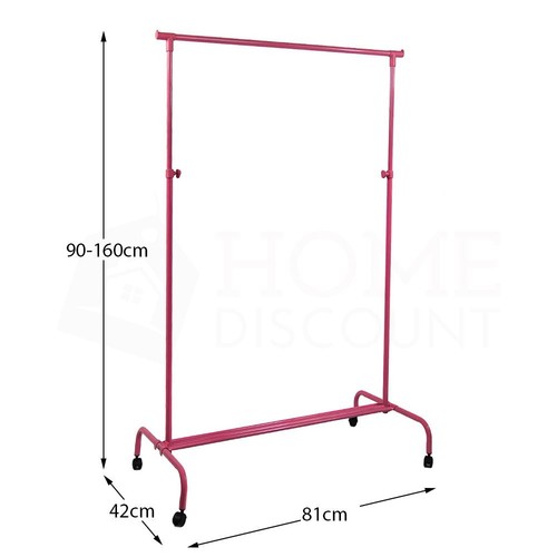 Single Garment Rack Pink Clothes Portable Hanging Rail Wheels By Home Discount - Picture 2 of 12