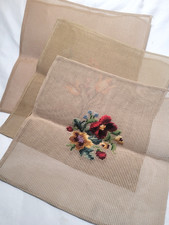 Lot of 3 Pre-Worked Needlepoint Canvas Flowers Tulip Morning Glory 11x11 Canvas