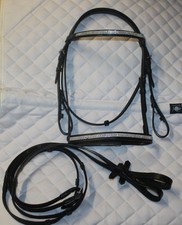 " STRASS " Leder Ponytrense + Zügel Vollblut Trense Reittrense Zaum COB