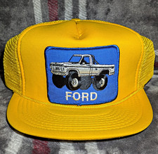 Vtg Ford Trucker Hat Yellow Foam Snapback Mesh Cap Lifted 4x4 Pickup Truck Patch
