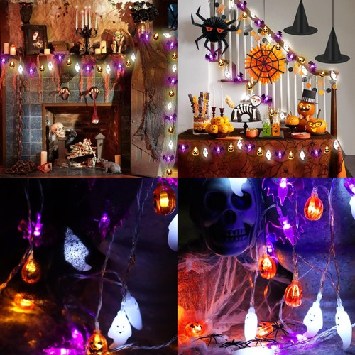 Halloween Lights Decorations, 16 FT 30 LED Waterproof 3D Pumpkin Bat Ghost - 第 2/7 張圖片