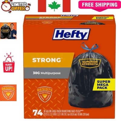 Puncture Resistant Large Black Garbage Bags - 30 Gallon, 74 Count for Home Use