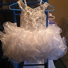 White Formal Flower Girl Dress with Beaded Bodice  Floral Embellishments, 4