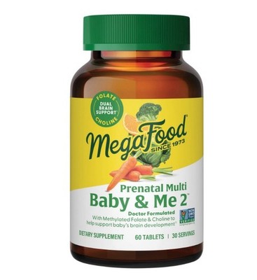 MegaFood Baby & Me 2 Prenatal Support Tablets 60ct Folate Choline Non-GMO