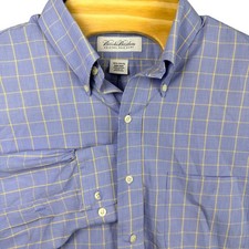 Brooks Brothers Original Polo Shirt Mens 16 1/2 34/35 Blue Yellow Plaid Preppy